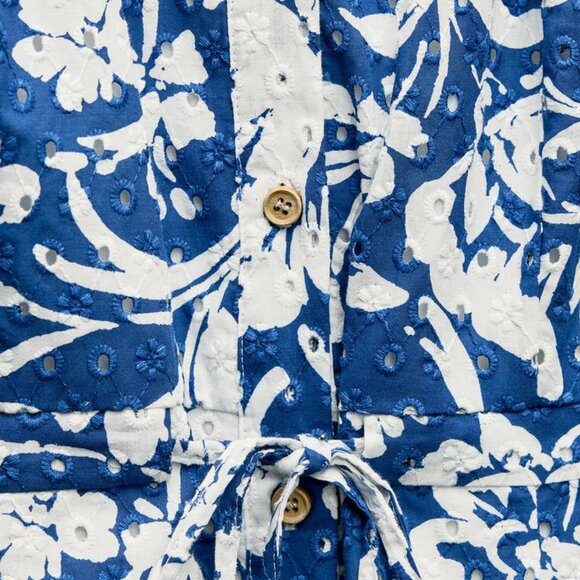 Zara Blue and White Eyelet Floral Cotton Mini Dress - Picture 13 of 15